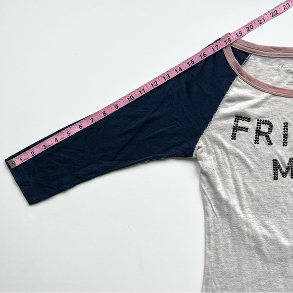 American Eagle Outfitters Grey and Blue “Friend Me” Baseball T-Shirt, Small - Picture 4 of 9